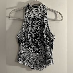 Anthropologie Black and White Beaded Women's Top Small